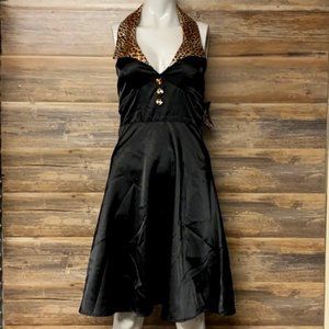 RockSteady NWOT LEO collar halter black leopard retro dress vlv Rockabilly Pinup